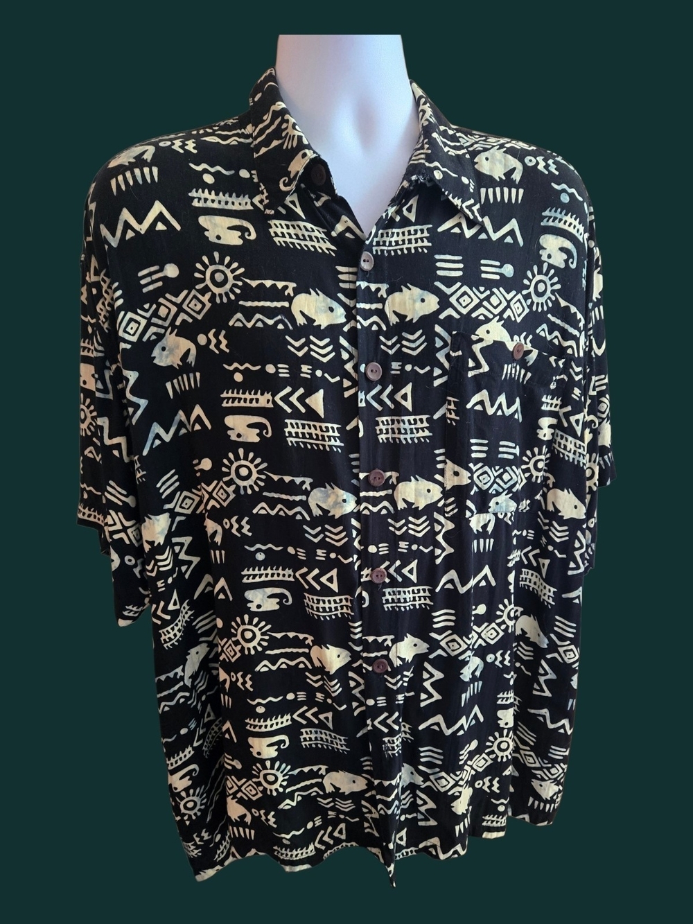TravelSmith Rayon Batik Fish Shirt XL